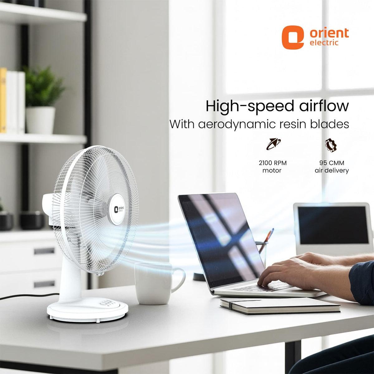 Orient Electric 400 mm Table 77 | High Speed Table Fan for Home|100% Copper Motor with Thermal Overload Protection | 90 Degree Oscillation | 3 Speed Control | Military Grade Guard | White