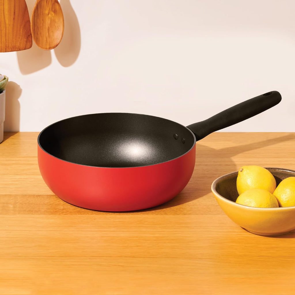 Meyer Bauhaus Aluminium Non Stick Saucier, 24cm/3.3L, Red