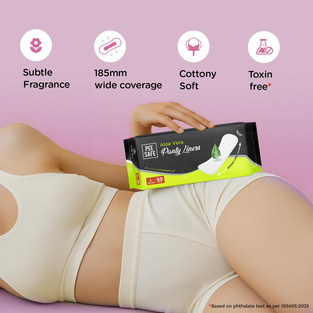 Pee Safe Panty Liners For Women Daily Use with Aloe Vera - 100 Liners | daily freshness, for spotting, super thin, straight, softest top sheet, instant...