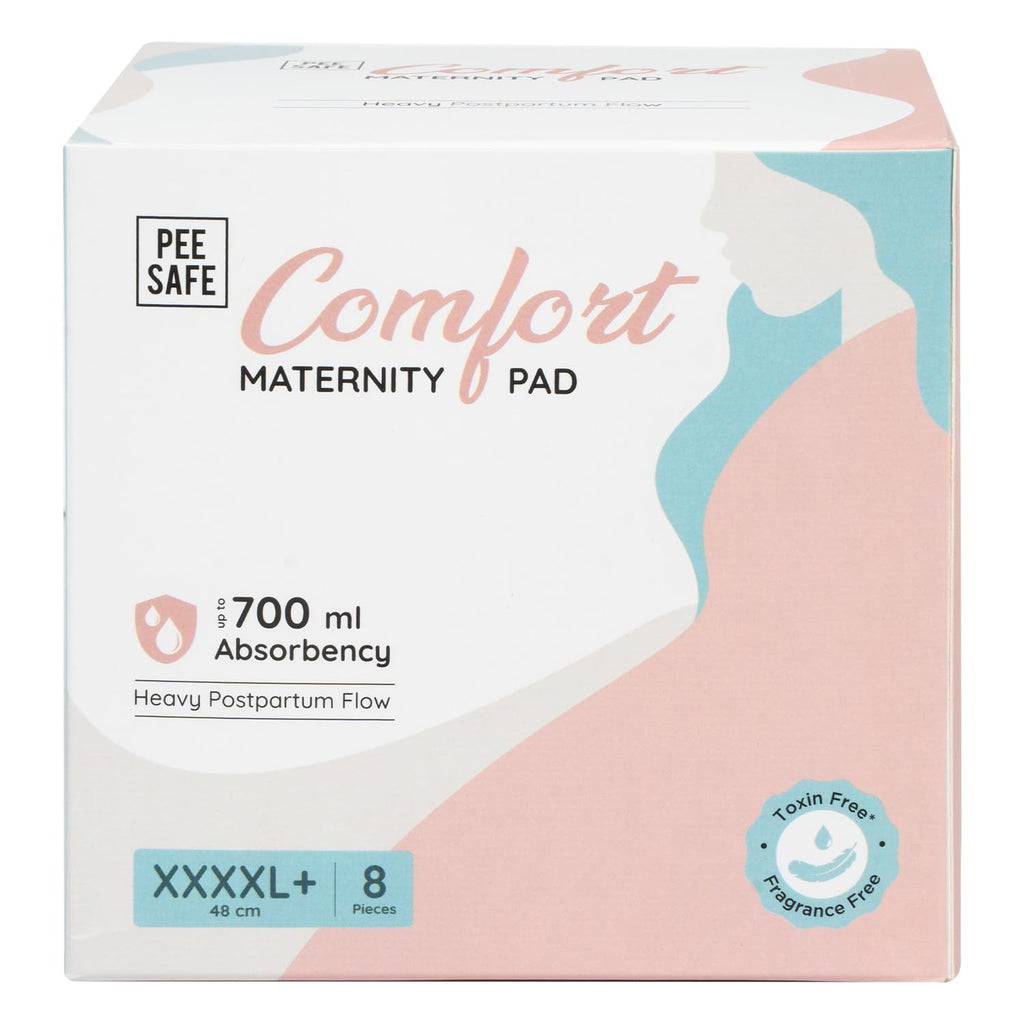 Pee Safe Comfort Maternity Pads XXXXL+ | 8 Pads | Post-partum Flow | Clots, Heavy Gushes & Flow Super Soft, Breathable Fabric, 360 Degree Protection,...