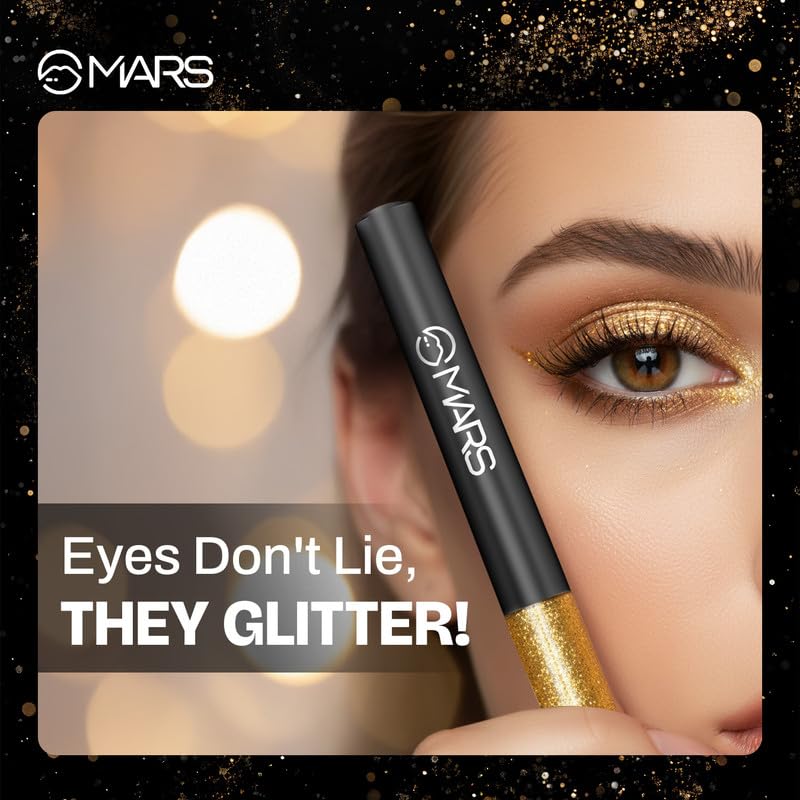 MARS Twinkle Wink Glitter Eyeliner (1.6 ml) (01-GOLDEN GLEAM) | Long-Lasting Sparkle Liquid Liner | Smudge-Proof, Quick-Dry Eye Makeup for Party, Wedding...