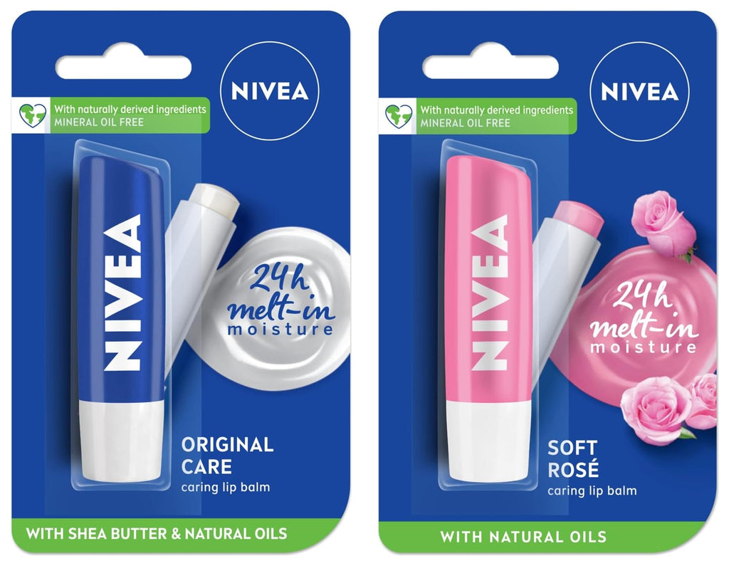 NIVEA Lip Balm, Fruity Cherry Shine, 4.8g and NIVEA Lip Balm, Original Care, 4.8g