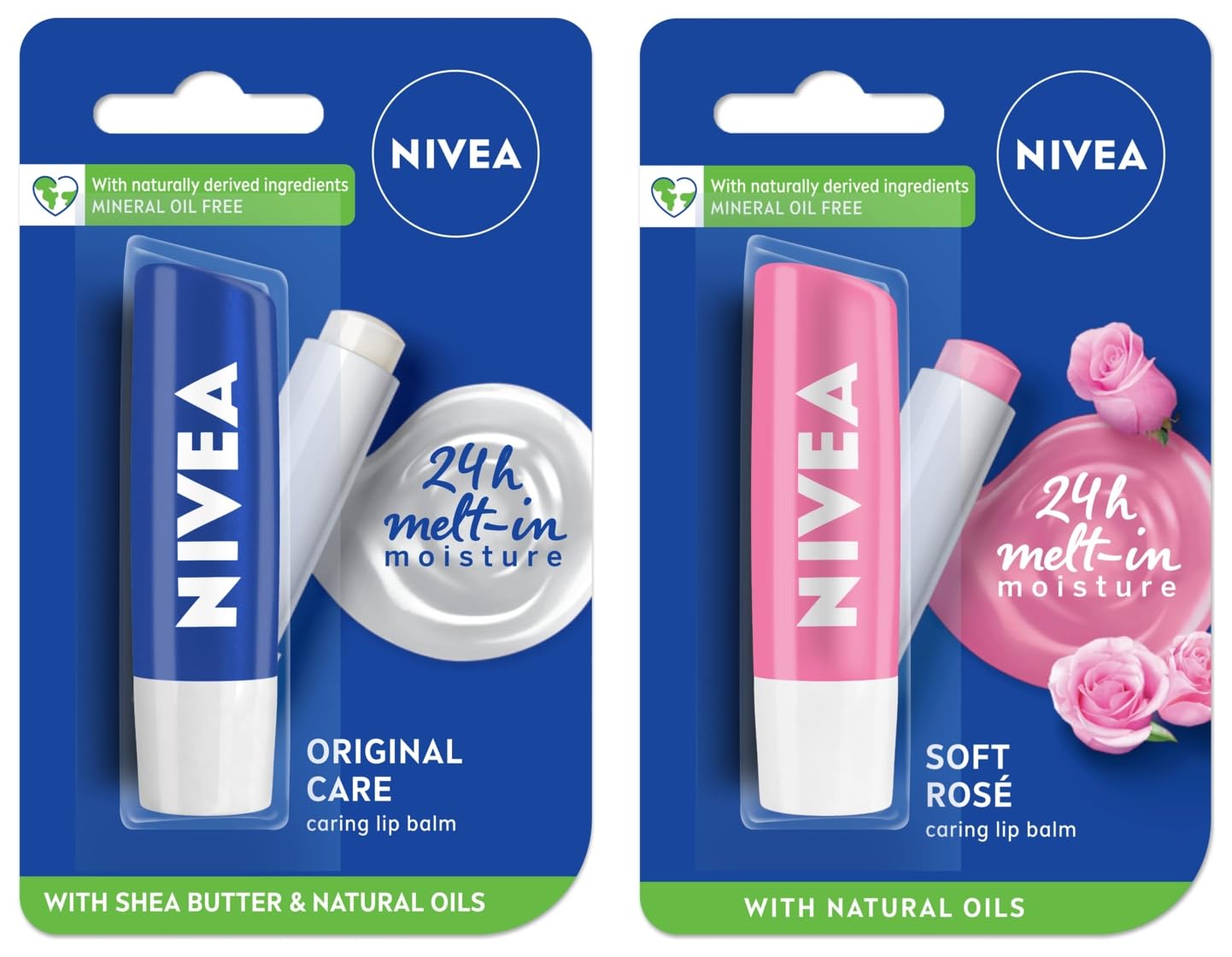 NIVEA Lip Balm, Original Care, 4.8g & NIVEA Lip Balm, Soft Rose, 4.8g