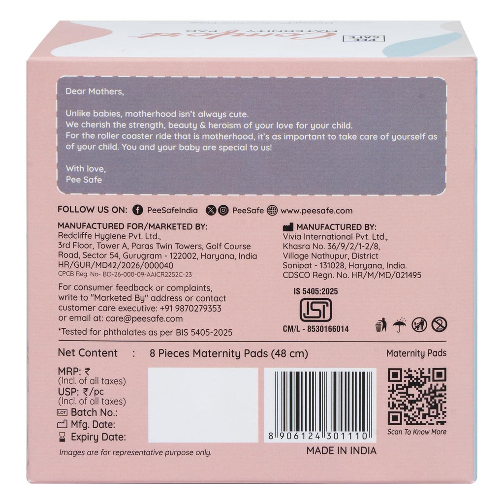 Pee Safe Comfort Maternity Pads XXXXL+ | 8 Pads | Post-partum Flow | Clots, Heavy Gushes & Flow Super Soft, Breathable Fabric, 360 Degree Protection,...