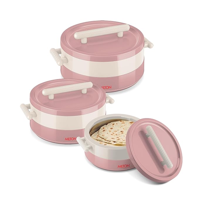 MILTON Valenza Insulated Inner Stainless Steel Jr. Casserole Set |3 (400ml, 750ml, 1250ml),Pink