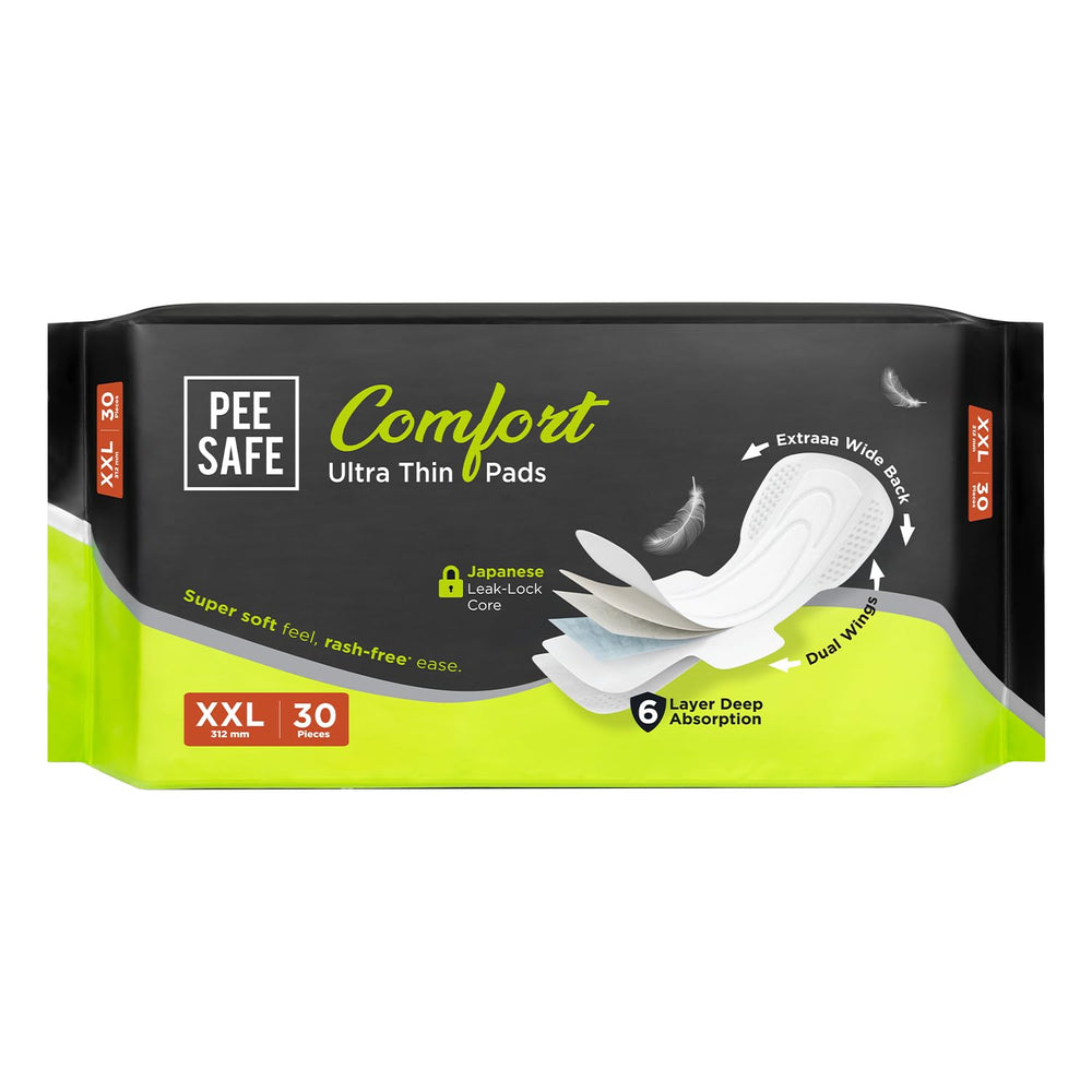 Pee Safe Comfort Ultra Thin Sanitary Pads For Women | XXL | 30 Pads | Rash Free Periods | Cottony Soft Sanitary Napkins For Ultra Comfort | Dual Wings |...
