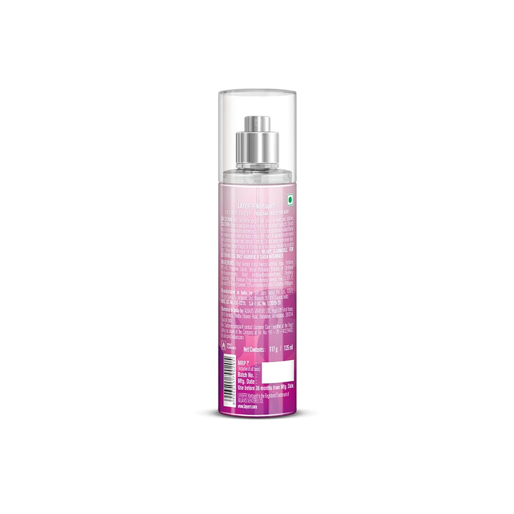 Layer'r Wottagirl Secret Crush Body Splash for Women 135ml Pack of 2 | Long-lasting body splash with mandarin, pineapple & vanilla notes. Fruity...