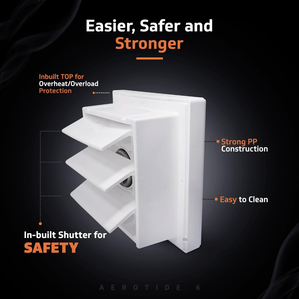 V-Guard Aerotide 6 Exhaust Fan; Speed: 1350 RPM; Sweep: 15 cm and Air Delivery 330 m³/Hr (White) (Blade Size: 6 inch)