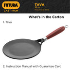 Hawkins 22 cm Futura Cast Iron Tava | Induction & Gas Compatible | Naturally Nonstick | No Coating | Ideal for Roti/Chapati | Black (CIT22)|Induction...