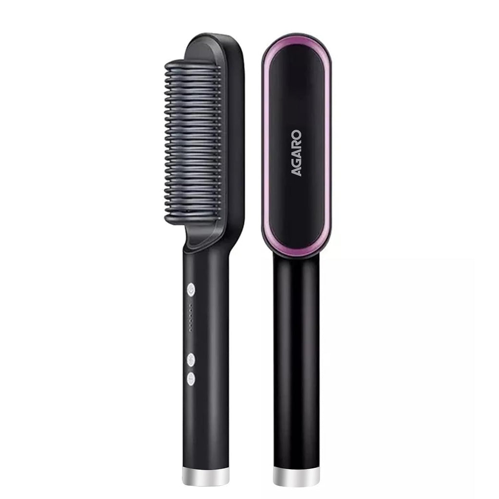 AGARO HSB2107 Hair Straightening Comb, Fast Heating, Ionic Technology, 5 Heat Settings, Black & HC-8001 Chopstick Hair Curler with 10 mm Barrel &...