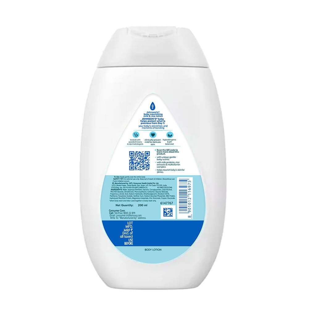 Johnson's Johnson & Johnson Baby Milk and Rice Baby Lotion 200ml (Pack of 2)