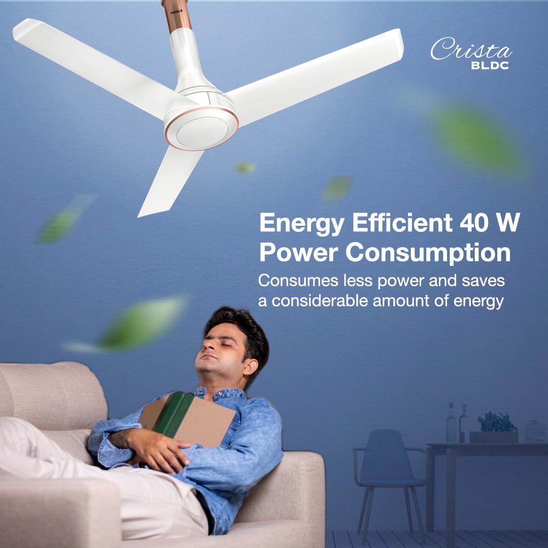 Havells 1200mm Crista BLDC Motor Ceiling Fan | Premium Finish with RF Remote, 100% Copper, Upto 60% Energy Saving | Low Noise: 55dB, 2 Year Warranty | (Pack..