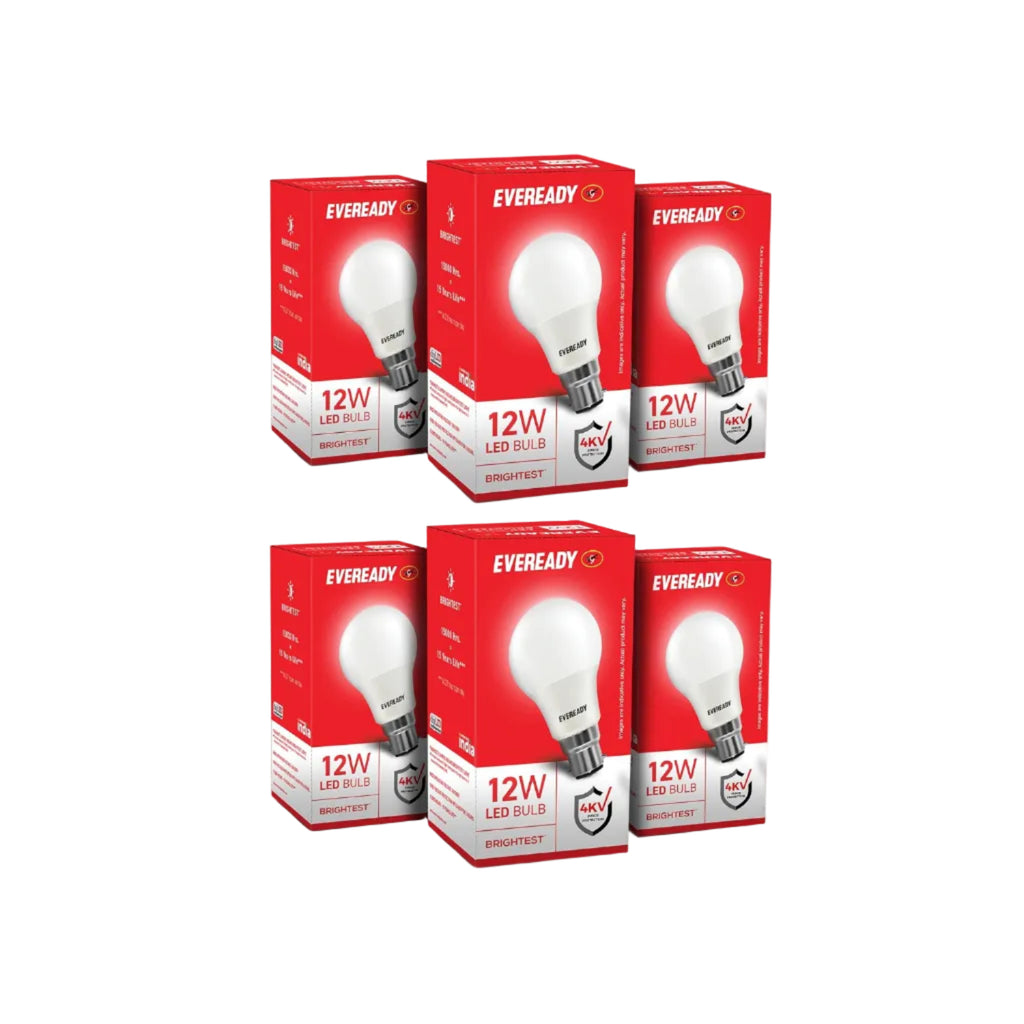 EVEREADY 12W LED Bulb, Cool White Day Light (6500K), E27 Base | Energy-Efficient, 4kV Surge Protection, Long-Lasting Durability, Pack of 6