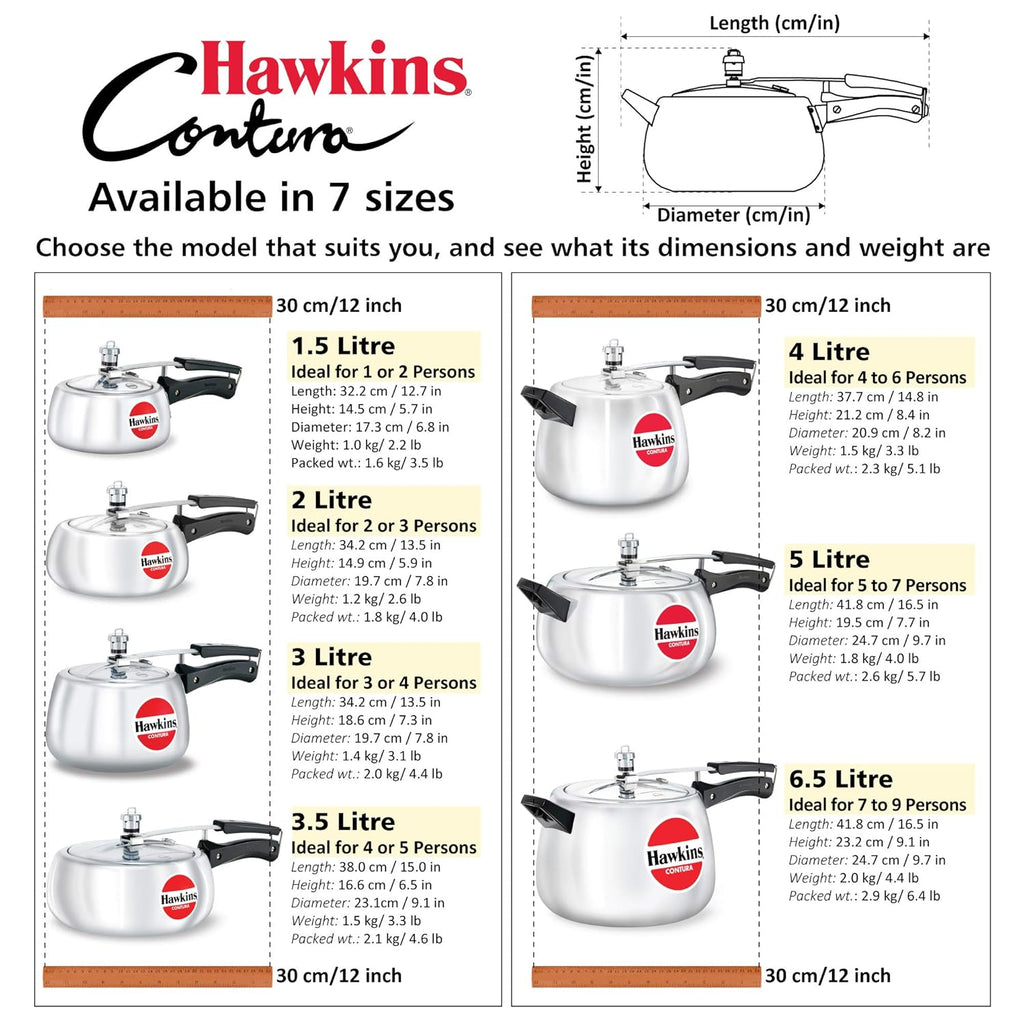 Hawkins Aluminium 3 Litre Contura Pressure Cooker,Handi Inner Lid Cooker,Silver(Hc30)