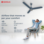 Havells FAB BLDC LED Ceiling Fan 1200 mm, 5 star, LED Speed Indicator, 380 RPM, Up to 65% Savings,Reverse Rotation,4 Speed Modes,Low Wattage 30W,Low Noise