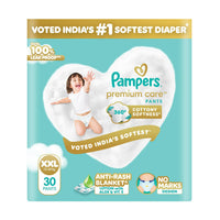 Pampers Premium Care Pant Style Baby Diapers XXL 30 Count | No Marks Design | Voted India’s #1 Softest Diaper | All in 1 diaper with 360 Cottony Softness