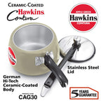 Hawkins Ceramic Coated 3 Litre Pressure Cooker | Handi Style | Gas Compatible | Ideal for 3–4 persons | ISI Certified | 5 Year Guarantee | Apple Green (CAG30)