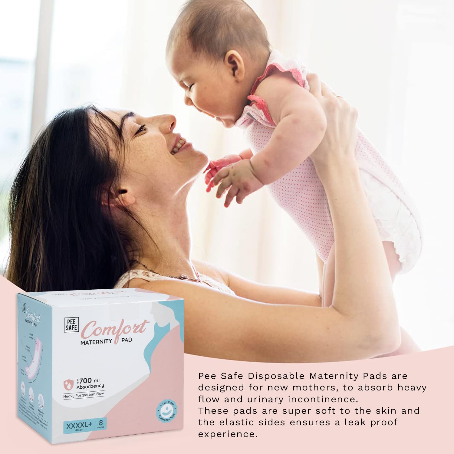 Pee Safe Comfort Maternity Pads XXXXL+ | 8 Pads | Post-partum Flow | Clots, Heavy Gushes & Flow Super Soft, Breathable Fabric, 360 Degree Protection,...