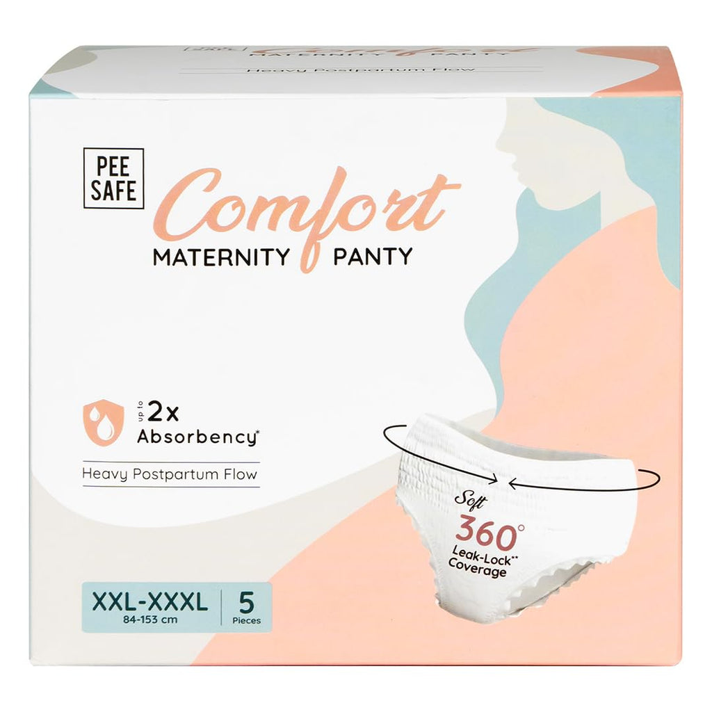 Pee Safe Comfort Maternity Panty | XXL-XXXL 5 Pcs | Postpartum Bleeding | 360 Degree Leak Lock Coverage | Leak Guard with Elastic sides | Quick Absorption |...