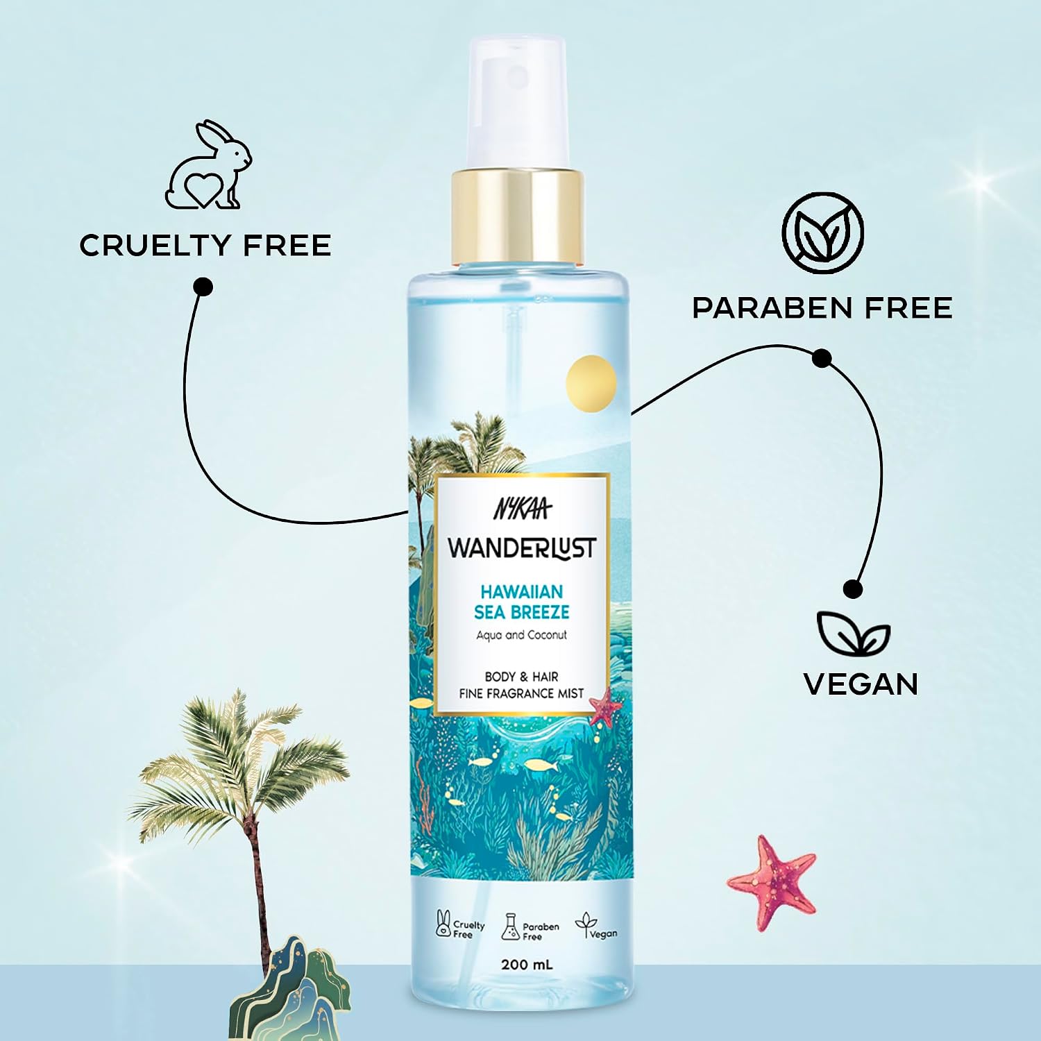 Nykaa Wanderlust Hawaiian Sea Breeze Body & Hair Fine Fragrance Mist 200 ml