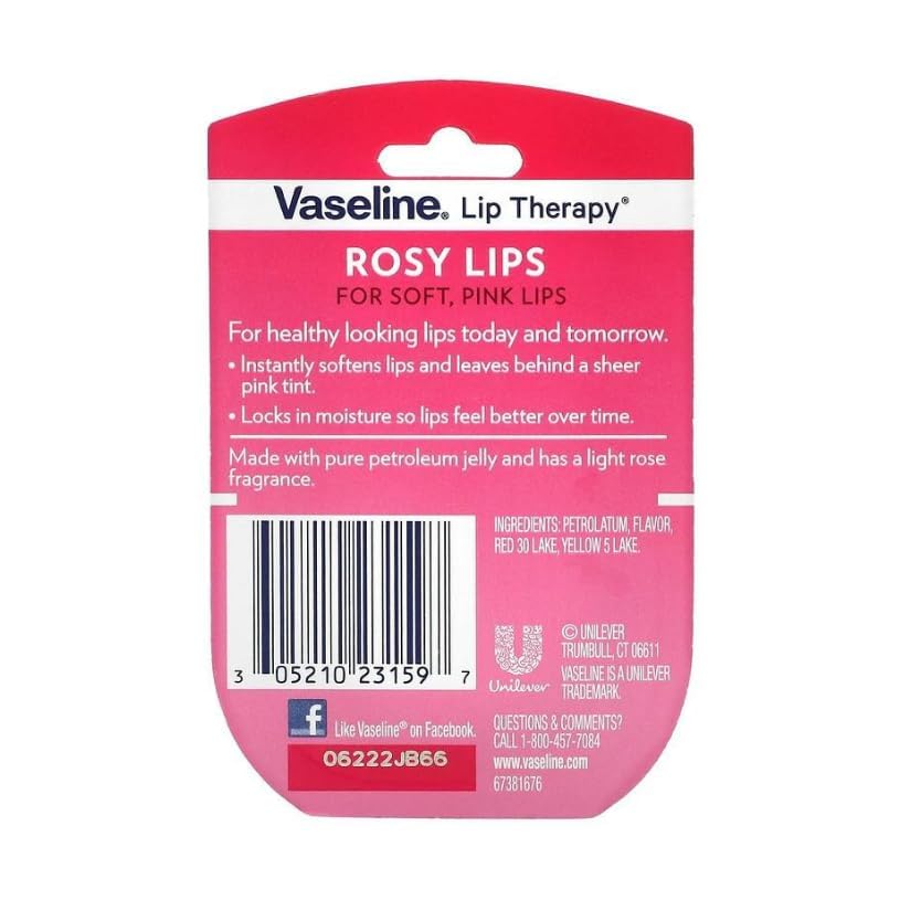 Vaseline Lip Therapy Rosy Lips | Tinted Balm for Soft Pink Finish | 72Hr Moisturization | Rosy Floral Fragrance | 7g