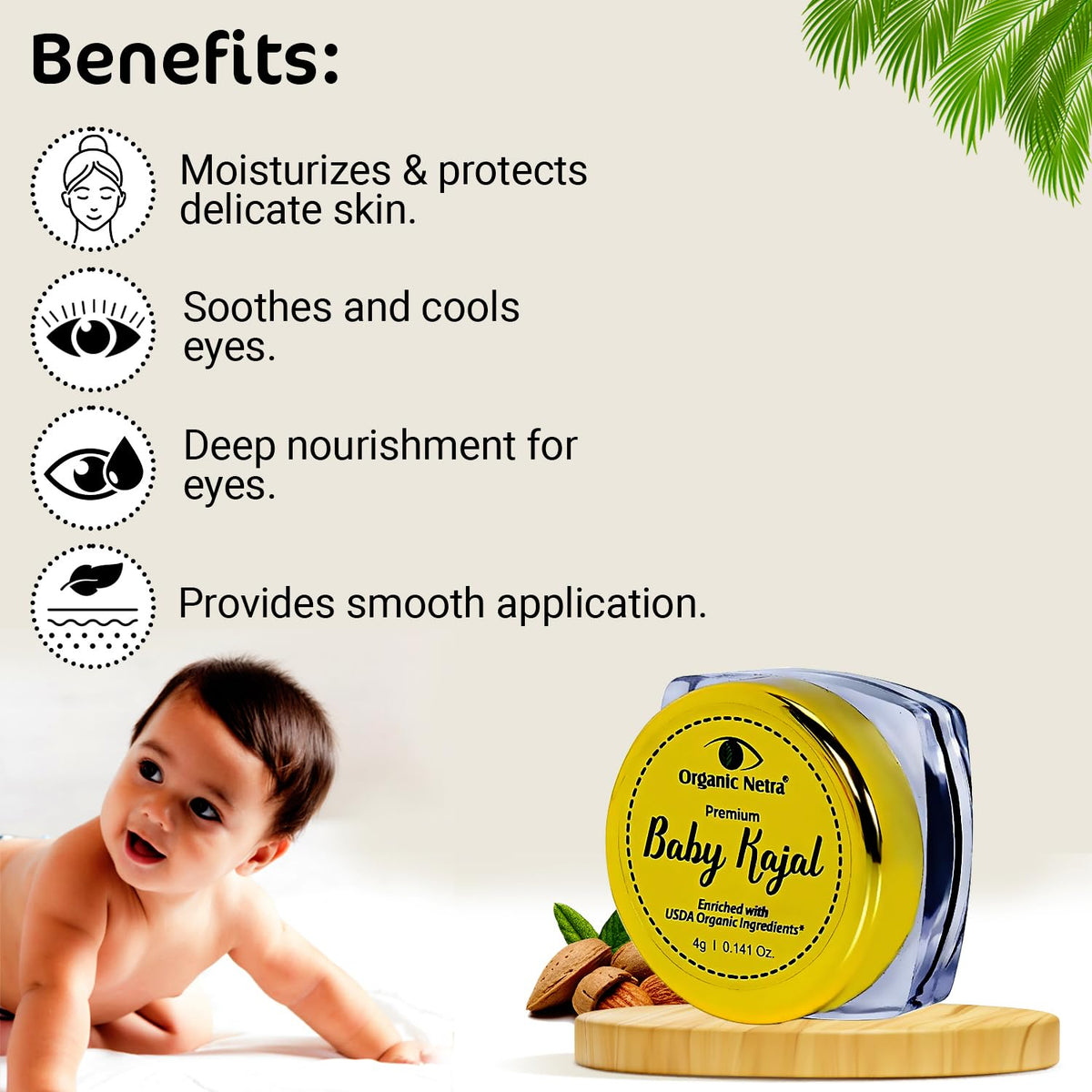 Organic Netra Baby Kajal 4g for Newborns Water-Resistant Smudgeproof Longlasting Enriched with Natural Organic Ingredients Safe for Sensitive Baby Skin No Harmful Chemicals Matte Finish