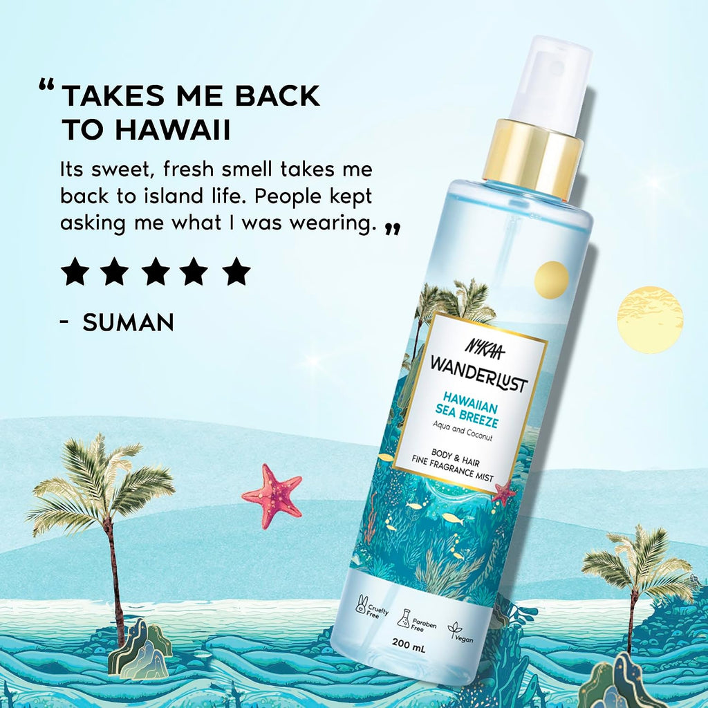 Nykaa Wanderlust Hawaiian Sea Breeze Body & Hair Fine Fragrance Mist 200 ml