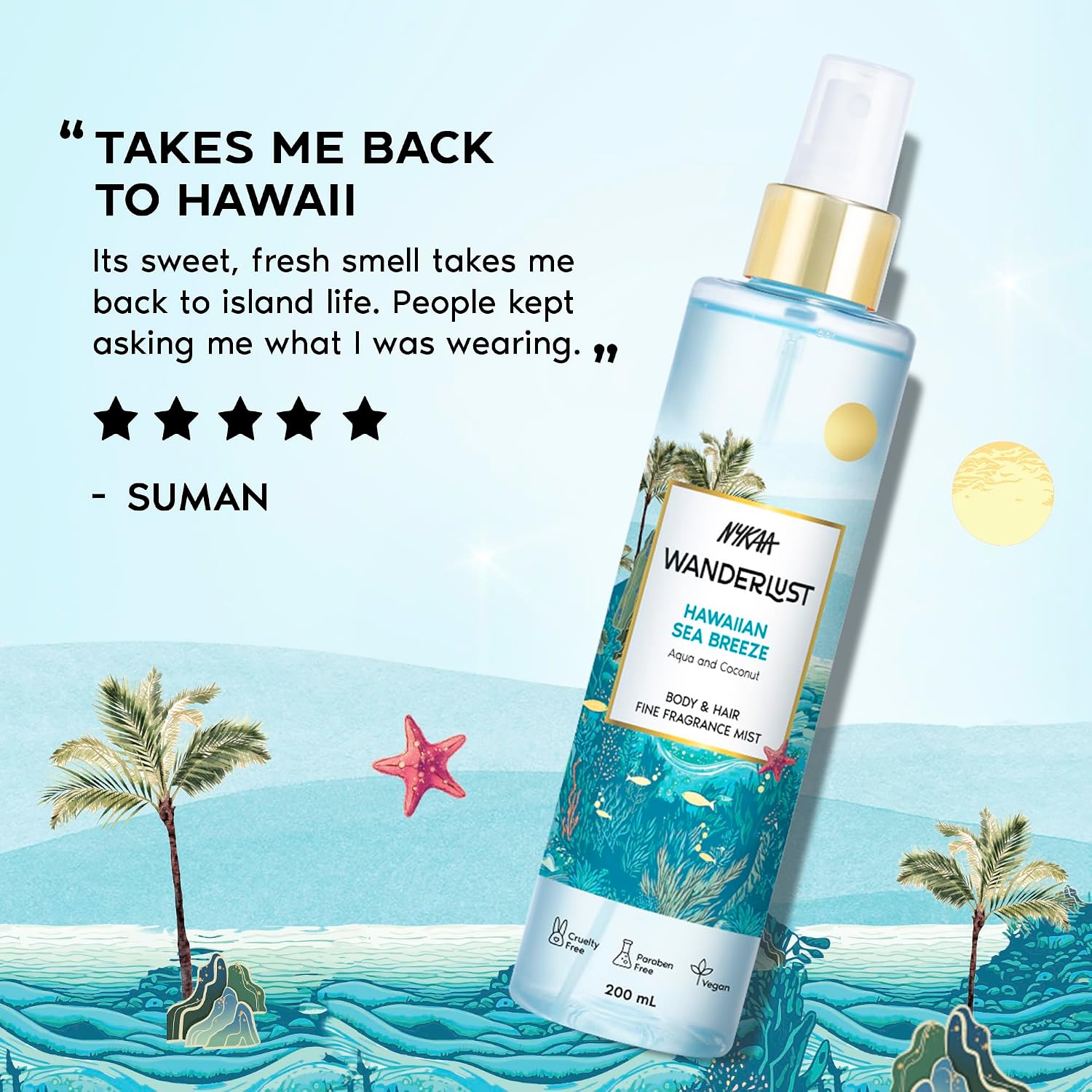 Nykaa Wanderlust Hawaiian Sea Breeze Body & Hair Fine Fragrance Mist 200 ml