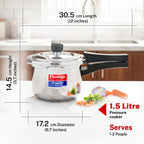 Prestige 1.5 Litre Stainless Steel Popular Svachh Outerlid Pressure Cooker | Deep lid for spillage control|Gas & Induction Compatible|Controlled Gasket Release System|5 Years warranty|ISI Certified