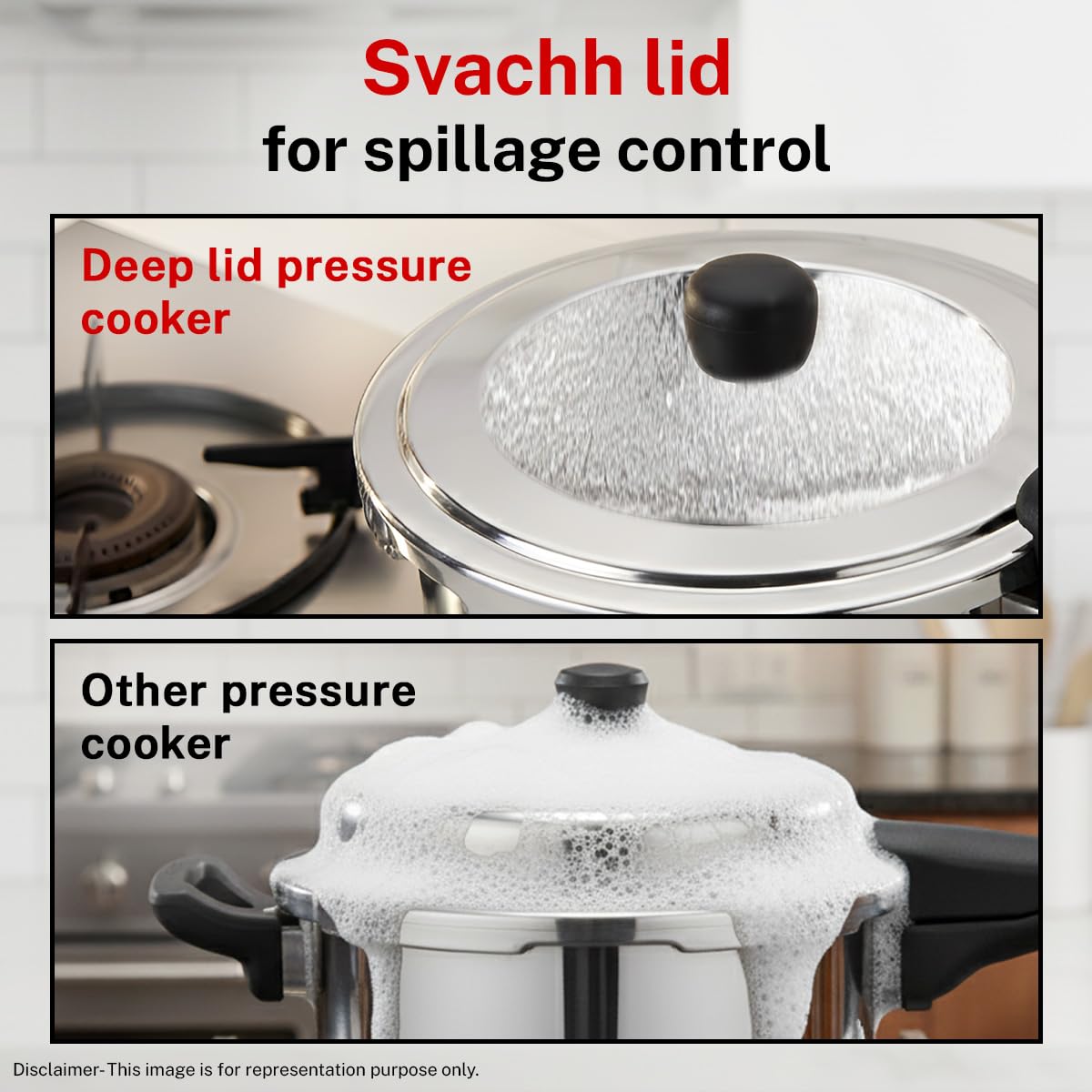 Prestige 1.5 Litre Stainless Steel Popular Svachh Outerlid Pressure Cooker | Deep lid for spillage control|Gas & Induction Compatible|Controlled Gasket Release System|5 Years warranty|ISI Certified