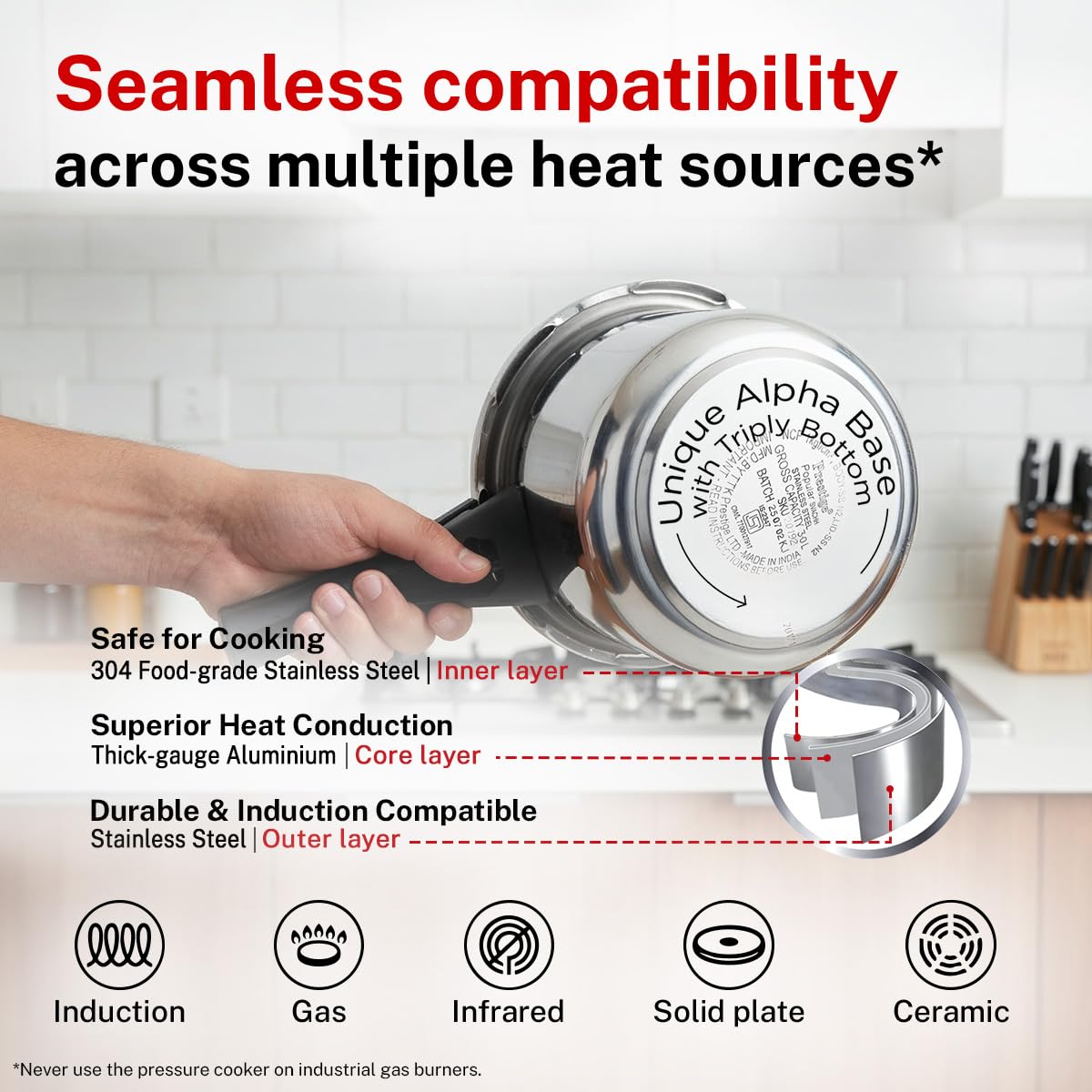 Prestige 1.5 Litre Stainless Steel Popular Svachh Outerlid Pressure Cooker | Deep lid for spillage control|Gas & Induction Compatible|Controlled Gasket Release System|5 Years warranty|ISI Certified