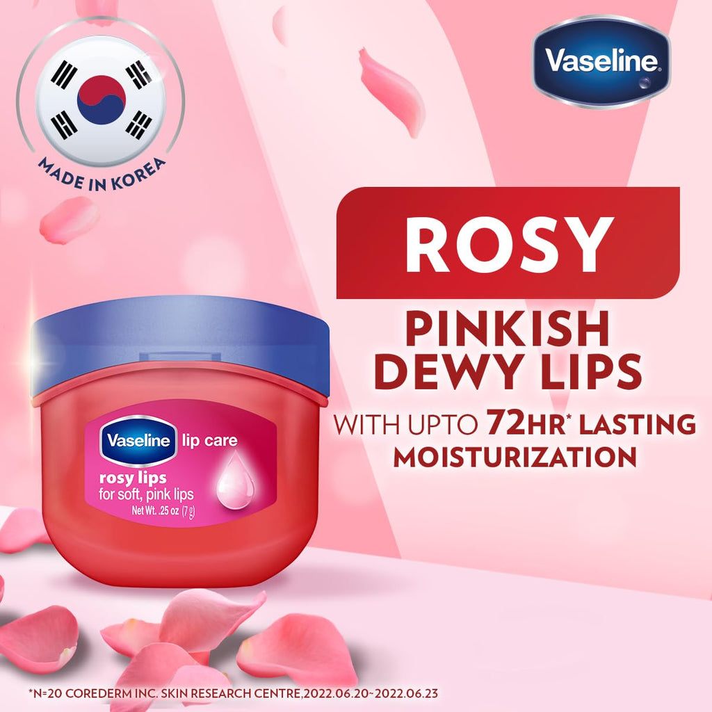 Vaseline Lip Therapy Rosy Lips | Tinted Balm for Soft Pink Finish | 72Hr Moisturization | Rosy Floral Fragrance | 7g