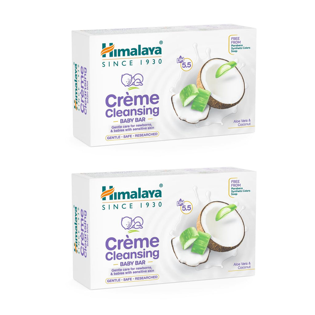 Himalaya Crème Cleansing Baby Bar 125 g Pack of 2 |pH 5.5|For Baby's sensitive skin | with Coconut Milk Protein, Aloe Vera & Mahua Butter