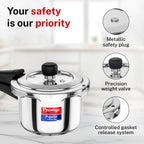 Prestige 1.5 Litre Stainless Steel Popular Svachh Outerlid Pressure Cooker | Deep lid for spillage control|Gas & Induction Compatible|Controlled Gasket Release System|5 Years warranty|ISI Certified