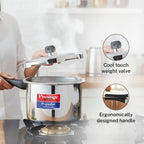 Prestige 1.5 Litre Stainless Steel Popular Svachh Outerlid Pressure Cooker | Deep lid for spillage control|Gas & Induction Compatible|Controlled Gasket Release System|5 Years warranty|ISI Certified