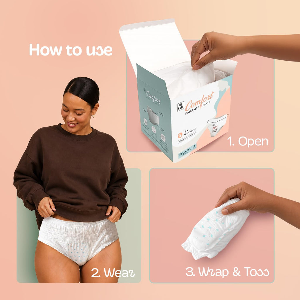 Pee Safe Comfort Maternity Panty | XXL-XXXL 5 Pcs | Postpartum Bleeding | 360 Degree Leak Lock Coverage | Leak Guard with Elastic sides | Quick Absorption |...