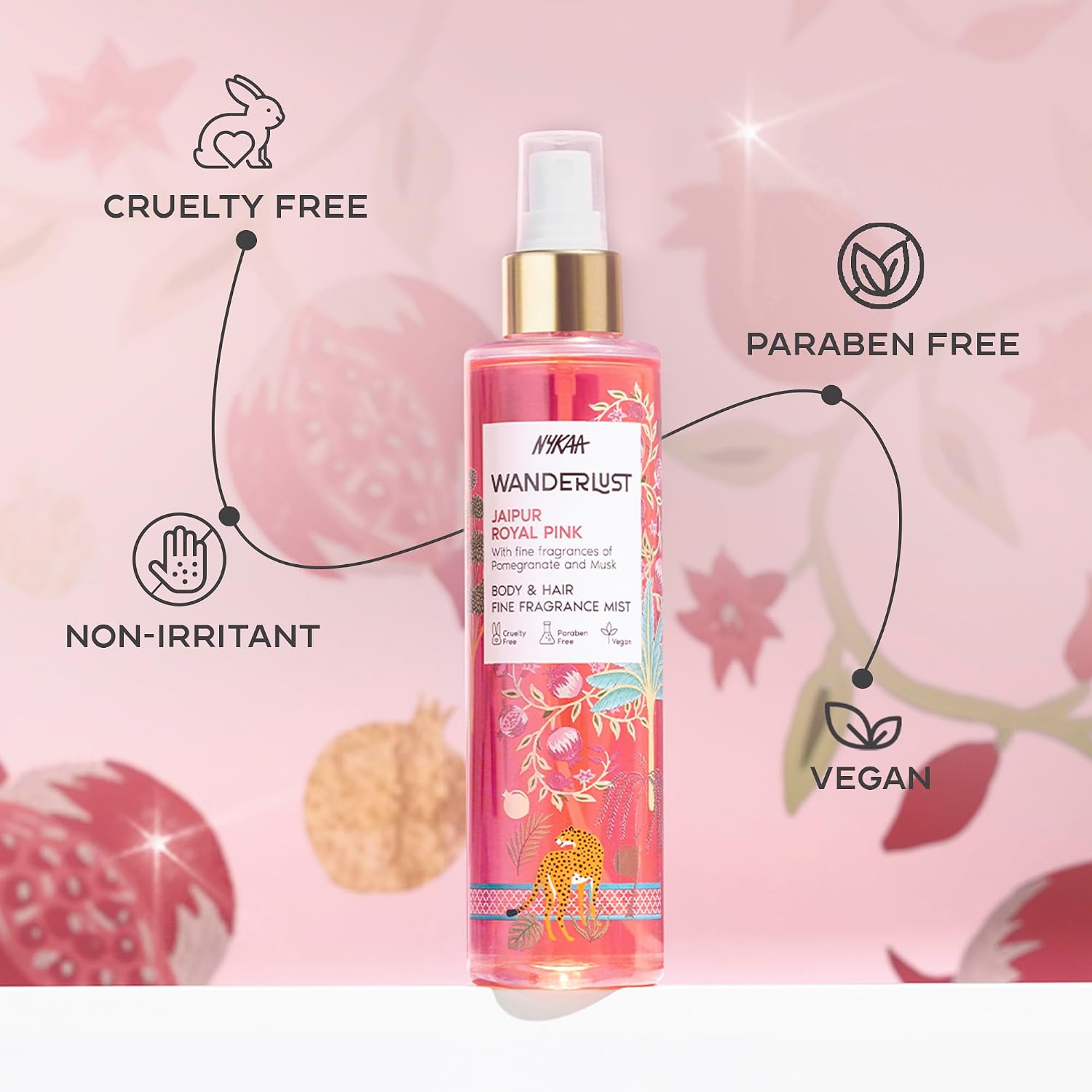 Nykaa Wanderlust Jaipur Royal Pink Body & Hair Fine Fragrance Mist 200 ml