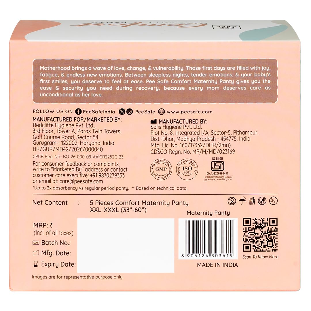 Pee Safe Comfort Maternity Panty | XXL-XXXL 5 Pcs | Postpartum Bleeding | 360 Degree Leak Lock Coverage | Leak Guard with Elastic sides | Quick Absorption |...