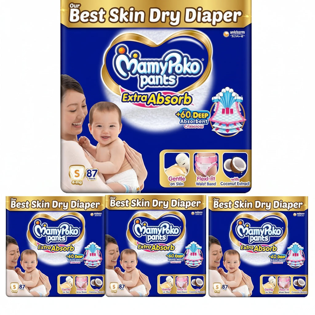 MamyPoko Pants Extra Absorb Baby Diapers, Small (S size) | 4-8 kg | 87 Count |Deep Sleep Diapers| Soft gentle fit |Deep Absorbent Crisscross | skin friendly...