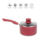 Cello Crown Induction Base Non Stick Saucepan with Glass Lid 1.5 Liter, Maroon