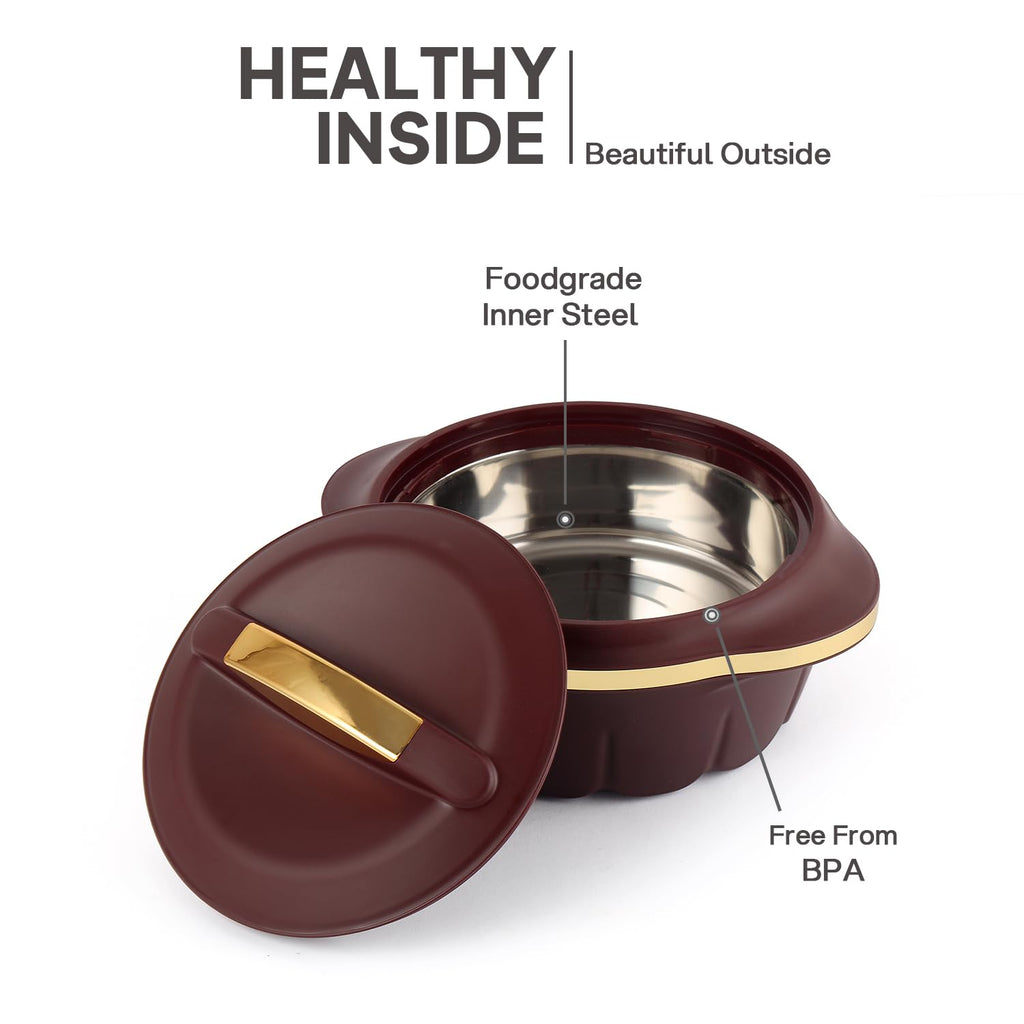 CELLO Stylus Insulated Casserole Hot Pot Box Set of 3 Pcs, Brown (500ml, 1000ml, 1500ml) |