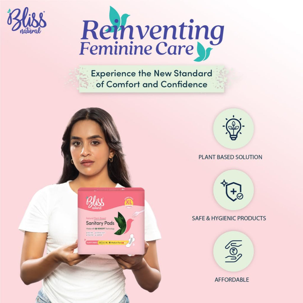 BLISSNATURAL Ultra Soft Sanitary Pads for Women XL | Pack of 34 |