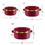 MILTON Curve Inner Stainless Steel Casserole Set of 3 (450 ml, 840 ml, 1300 ml), Maroon |