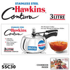 HAWKINS Stainless Steel CONTURA Pressure Cooker 3 litres + Hawkins Stainless Steel Pressure Cooker, 2 litres, Silver