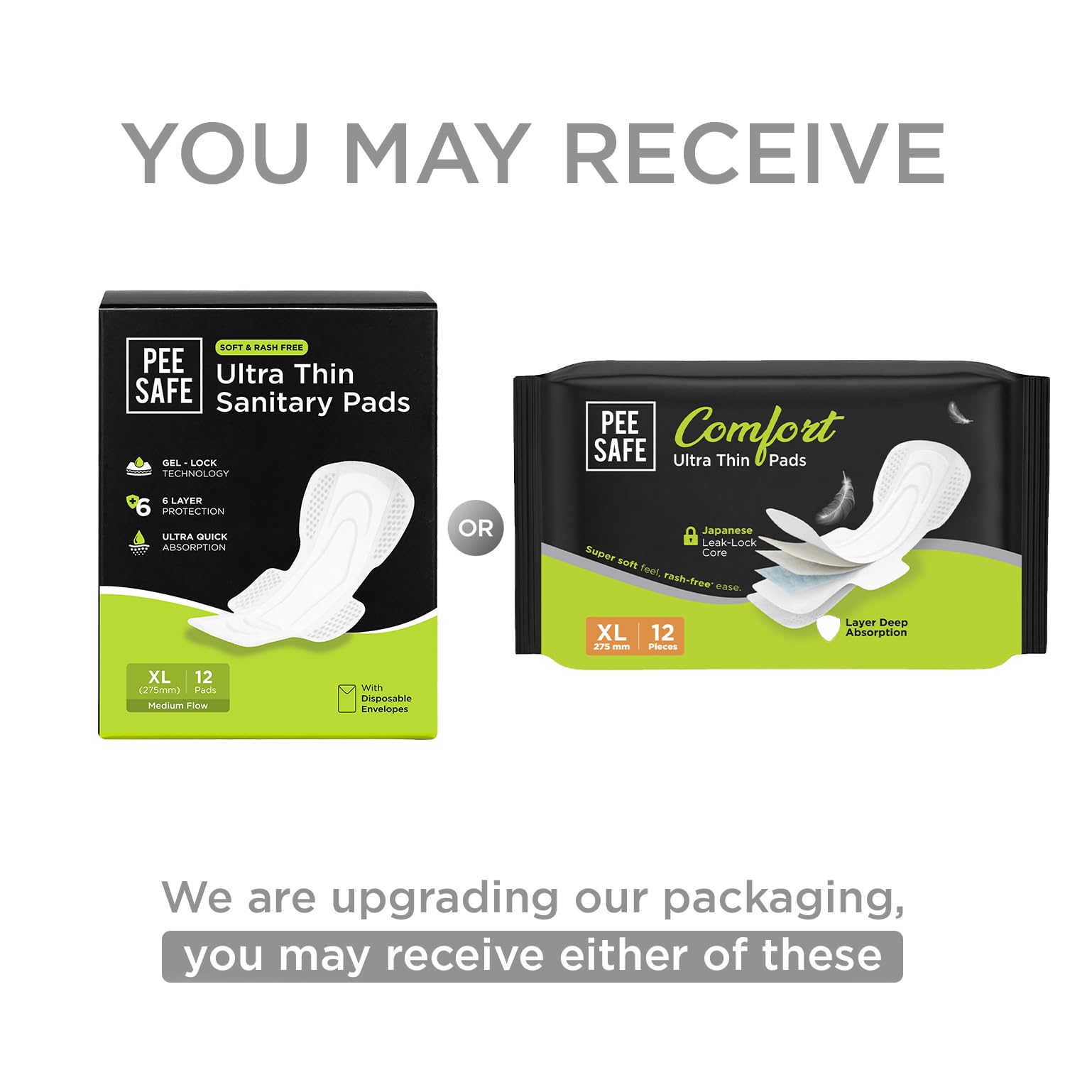 Pee Safe Comfort Ultra Thin Sanitary Pads XL 12 Pads | Rash Free | Softest | Ultra Soft, Dual Wings, Toxin Free, Extra Long, Disposable Wrapper, 6 Layer...