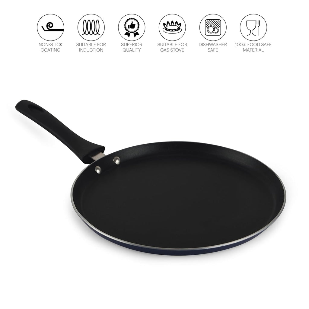 CELLO Platina Aluminium Non-Stick Induction Base Dosa Tawa 28CM with Bakelite Handle, Blue |