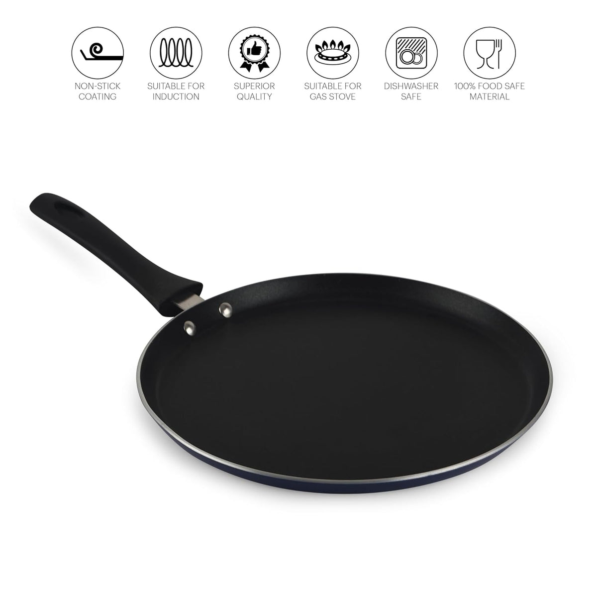 CELLO Platina Aluminium Non-Stick Induction Base Dosa Tawa 28CM with Bakelite Handle, Blue |