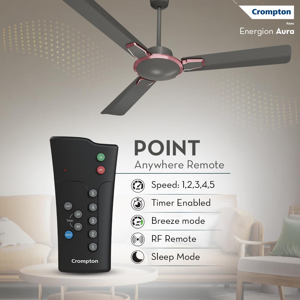 Crompton Premion Aura2 BLDC 1200mm Designer Ceiling Fan | Remote Control | BEE 4 Star Rated | Energy Efficient | Superior Air Delivery | Low Noise | 4 Year...
