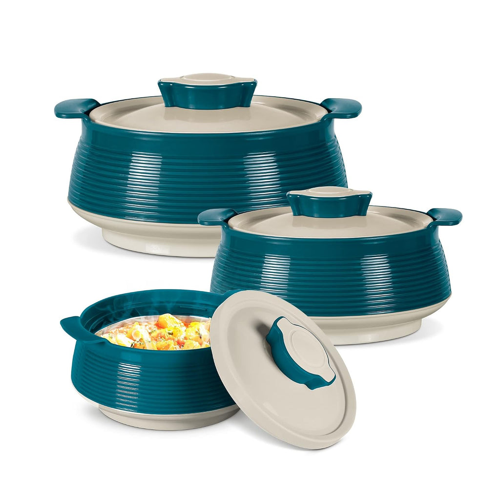 MILTON Venice Double Walled Inner Stainless Steel Serving Casserole Set of 3 (450 ml, 850 ml, 1350ml)