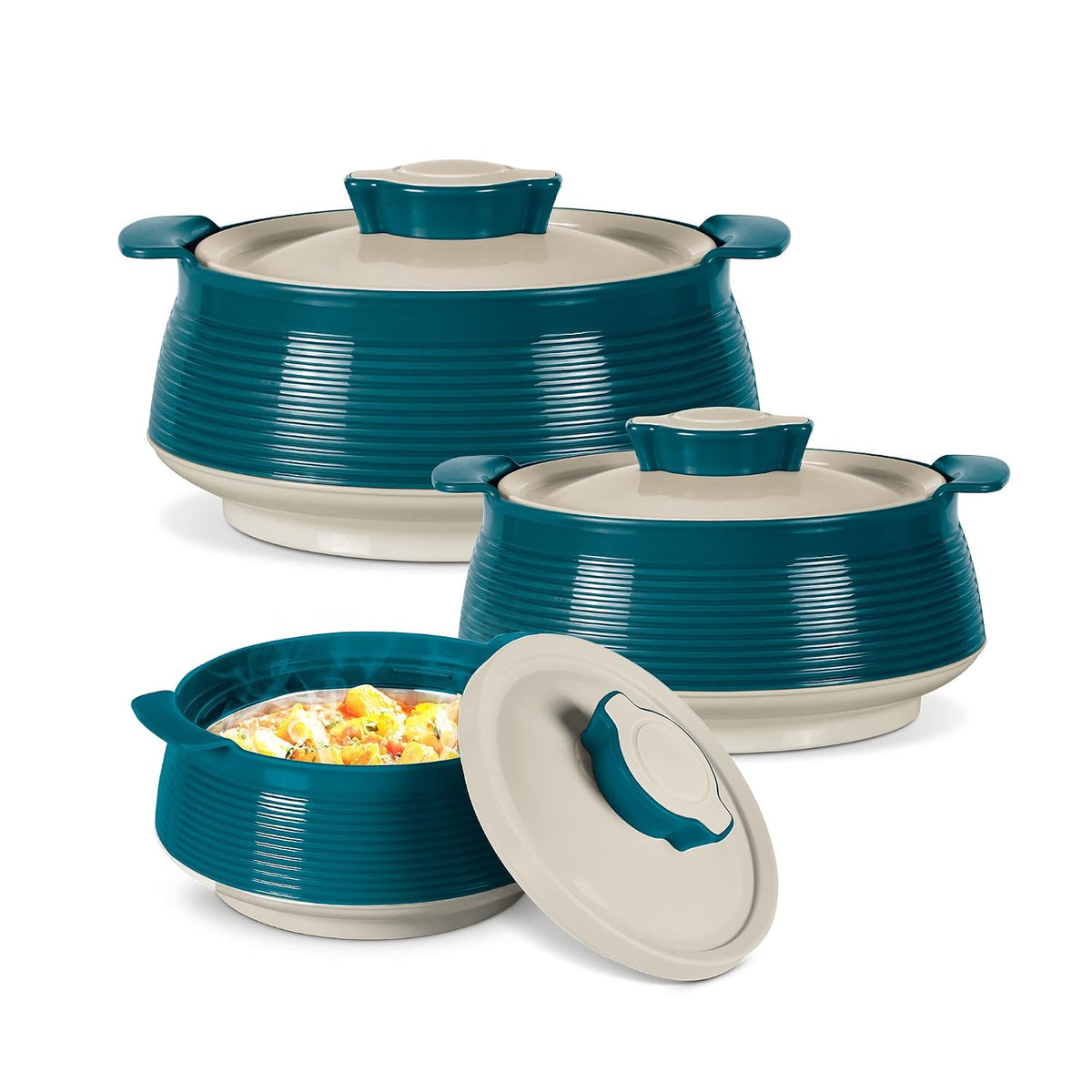 MILTON Venice Double Walled Inner Stainless Steel Serving Casserole Set of 3 (450 ml, 850 ml, 1350ml)